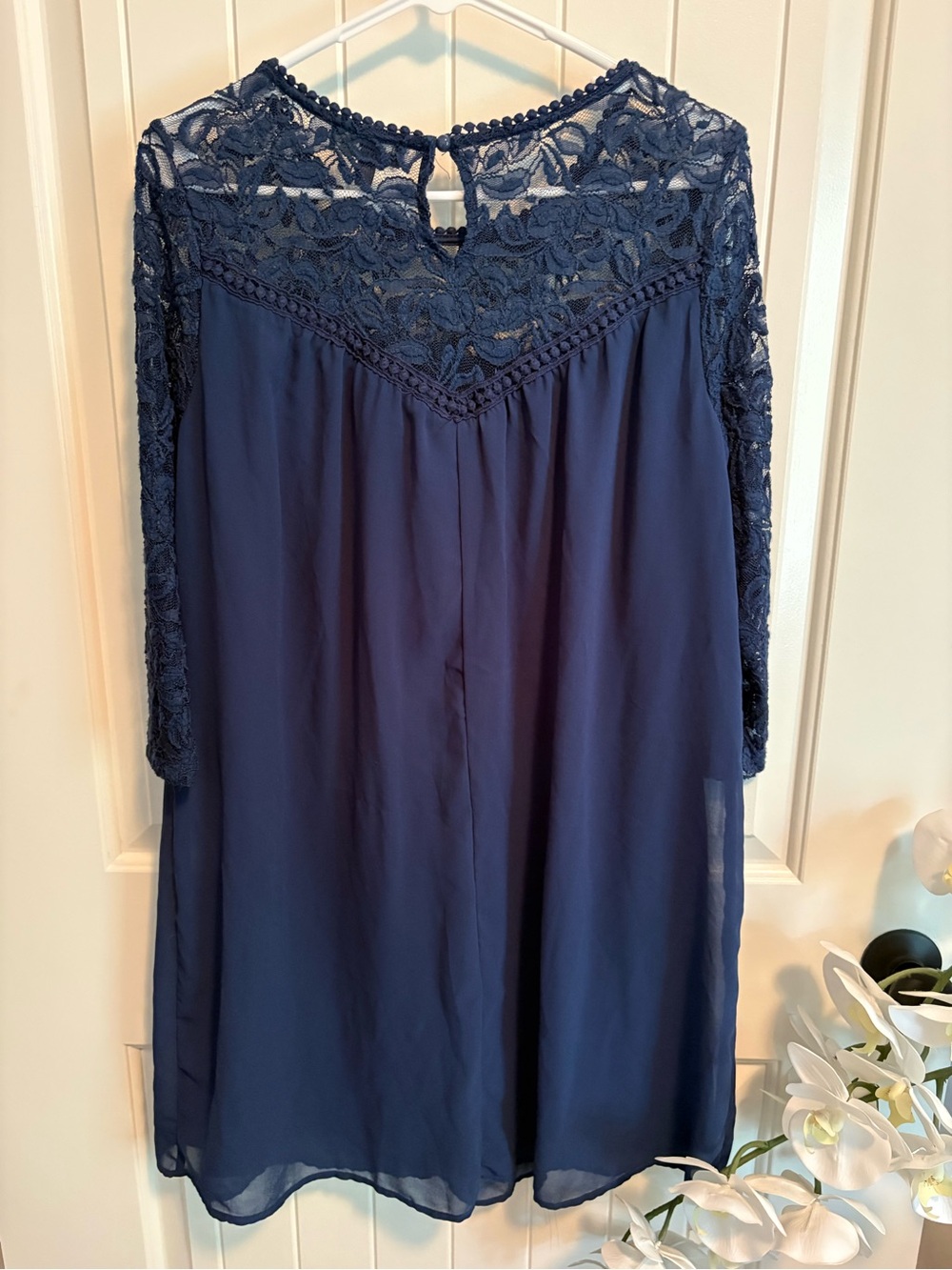 Luxology Navy Lace Yoke Tunic Top - Picture 2 of 4